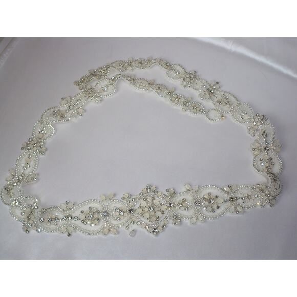 Opalescent beaded bridal belt sash, rhinestone bridal wedding belt sash belt - Picture 3 of 5
